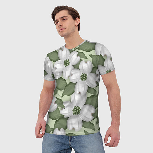 Мужская футболка Белые цветочкм / 3D-принт – фото 3