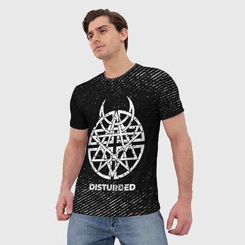 Мужская футболка Disturbed с потертостями на темном фоне / 3D-принт – фото 3