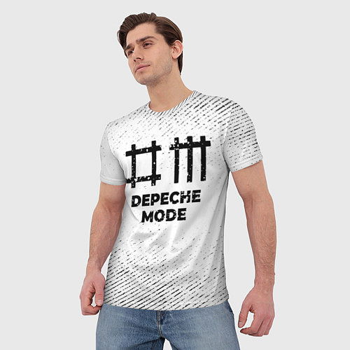 Мужская футболка Depeche Mode с потертостями на светлом фоне / 3D-принт – фото 3