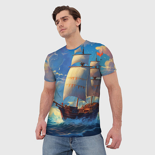 Мужская футболка Парусник в море / 3D-принт – фото 3