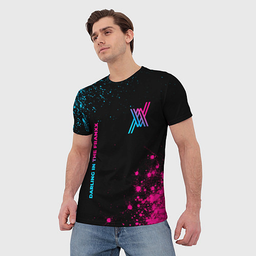 Мужская футболка Darling in the FranXX - neon gradient: надпись, си / 3D-принт – фото 3