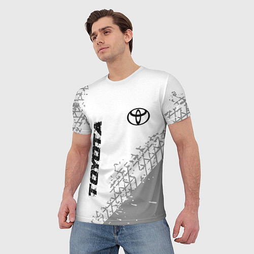 Мужская футболка Toyota speed на светлом фоне со следами шин: надпи / 3D-принт – фото 3
