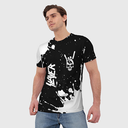 Мужская футболка Slayer и рок символ на темном фоне / 3D-принт – фото 3