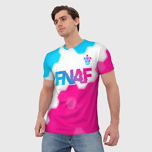 Мужская футболка FNAF neon gradient style: символ сверху / 3D-принт – фото 3