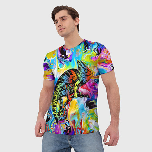 Мужская футболка Маскировка хамелеона на фоне ярких красок / 3D-принт – фото 3