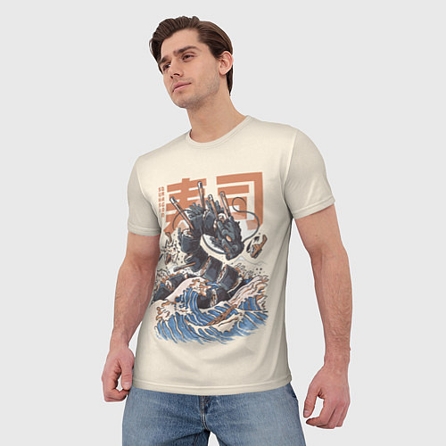 Мужская футболка Суши дракон с иероглифами в японском стиле / 3D-принт – фото 3