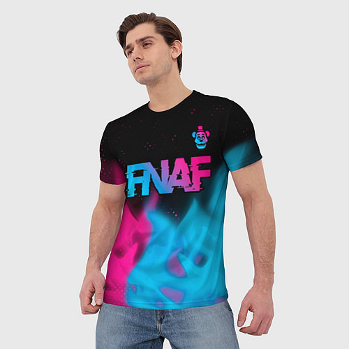 Мужская футболка FNAF - neon gradient: символ сверху / 3D-принт – фото 3