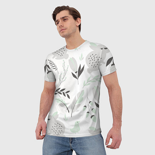 Мужская футболка Зайцы и растения паттерн / 3D-принт – фото 3