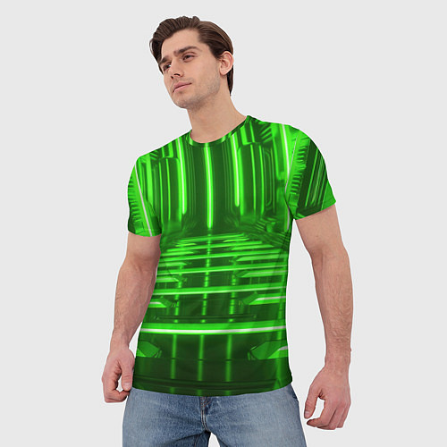 Мужская футболка Зеленые световые объекты / 3D-принт – фото 3