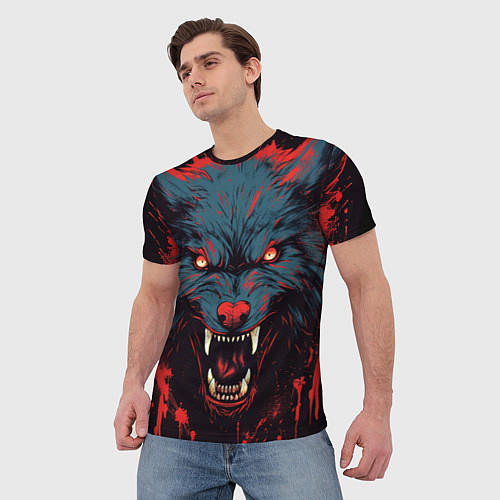 Мужская футболка Волк брызги / 3D-принт – фото 3