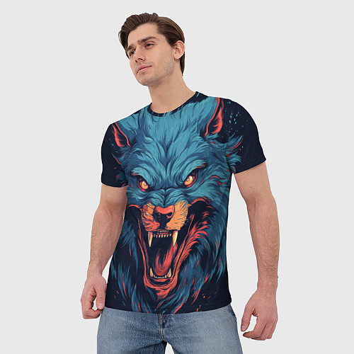 Мужская футболка Art blue wolf / 3D-принт – фото 3