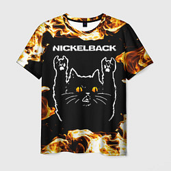 Футболка мужская Nickelback рок кот и огонь, цвет: 3D-принт