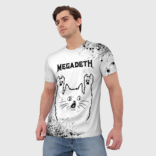 Мужская футболка Megadeth рок кот на светлом фоне / 3D-принт – фото 3