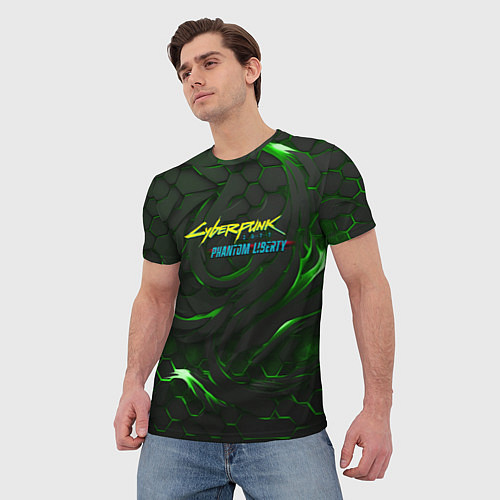 Мужская футболка Cyberpunk 2077 phantom liberty green / 3D-принт – фото 3