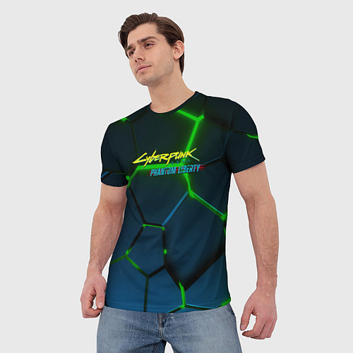 Мужская футболка Cyberpunk 2077 phantom liberty green neon / 3D-принт – фото 3