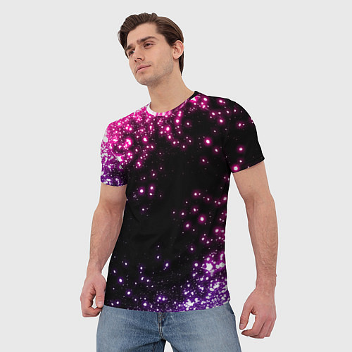 Мужская футболка Неоновые звезды - neon / 3D-принт – фото 3