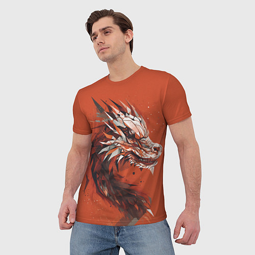 Мужская футболка Дракон из геометрических фигур: арт нейросети / 3D-принт – фото 3
