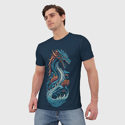 Мужская футболка Синий дракон от нейросети / 3D-принт – фото 3