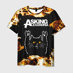 Футболка мужская Asking Alexandria рок кот и огонь, цвет: 3D-принт