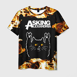 Футболка мужская Asking Alexandria рок кот и огонь, цвет: 3D-принт