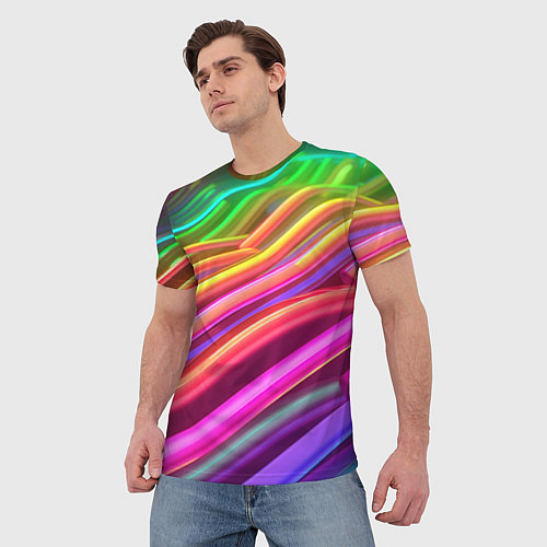 Мужская футболка Неоновые радужные волны / 3D-принт – фото 3