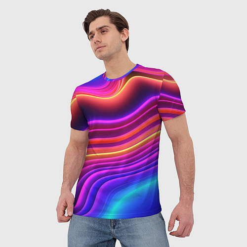 Мужская футболка Яркие неоновые волны / 3D-принт – фото 3