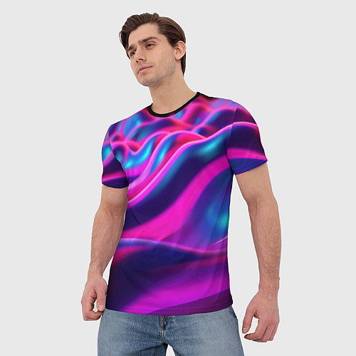 Мужская футболка Фиолетовые неоновые волны / 3D-принт – фото 3