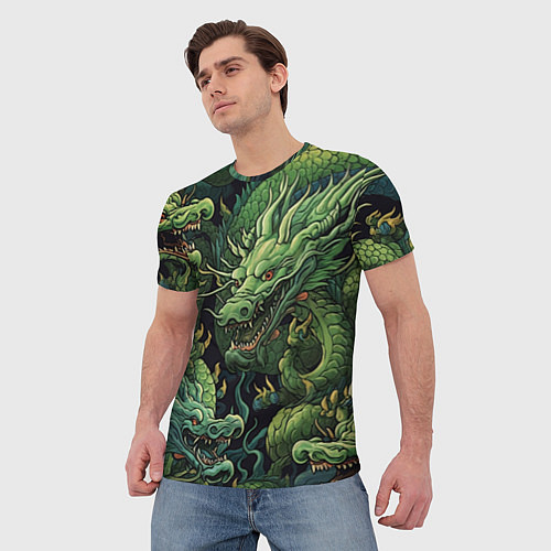 Мужская футболка Зеленые драконы: арт нейросети / 3D-принт – фото 3