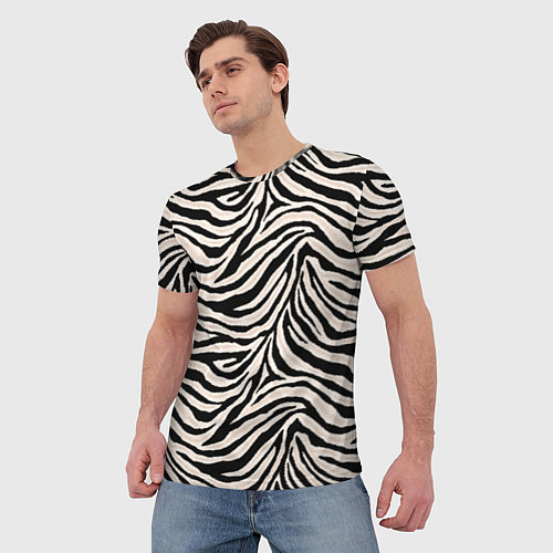 Мужская футболка Полосатая шкура зебры, белого тигра / 3D-принт – фото 3
