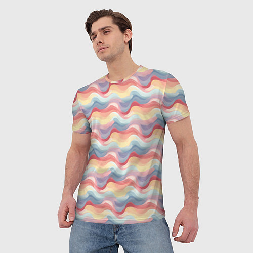 Мужская футболка Абстрактные волны пастельные тона / 3D-принт – фото 3