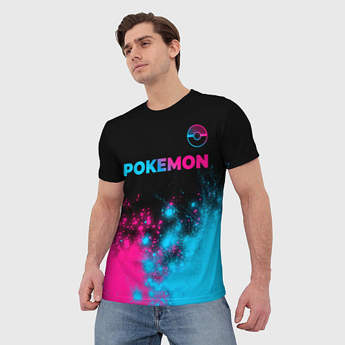 Мужская футболка Pokemon - neon gradient: символ сверху / 3D-принт – фото 3