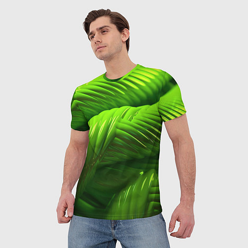 Мужская футболка Объемный зеленый канат / 3D-принт – фото 3