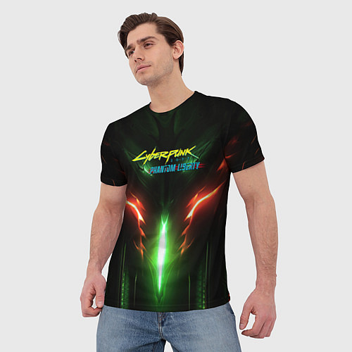 Мужская футболка Киберпанк 2077 призрачная свобода зеленое свечение / 3D-принт – фото 3