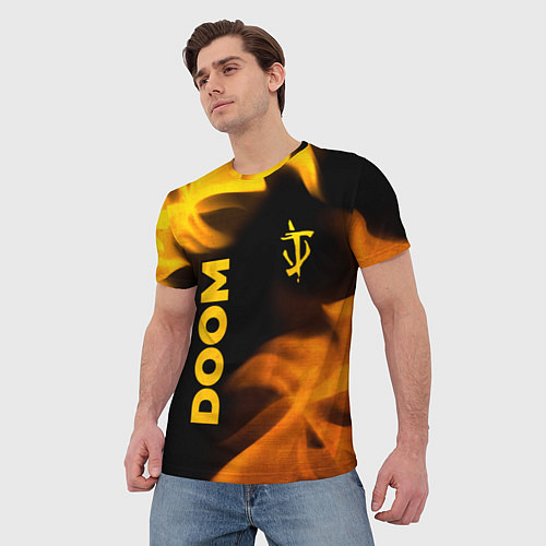 Мужская футболка Doom - gold gradient: надпись, символ / 3D-принт – фото 3