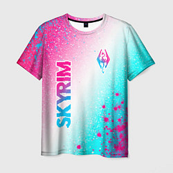 Футболка мужская Skyrim neon gradient style: надпись, символ, цвет: 3D-принт