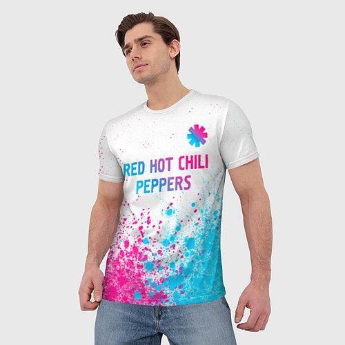 Мужская футболка Red Hot Chili Peppers neon gradient style: символ / 3D-принт – фото 3