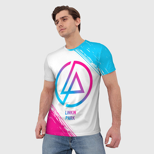 Мужская футболка Linkin Park neon gradient style / 3D-принт – фото 3