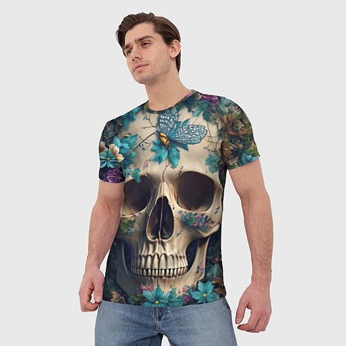 Мужская футболка Цветочный скелет / 3D-принт – фото 3