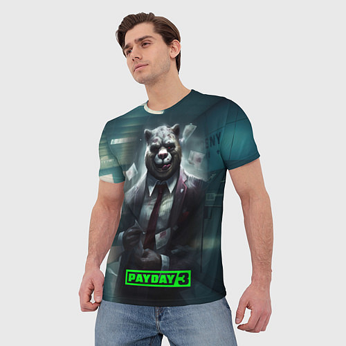 Мужская футболка Payday 3 crazy bear / 3D-принт – фото 3