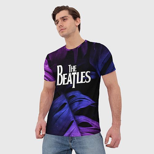 Мужская футболка The Beatles neon monstera / 3D-принт – фото 3