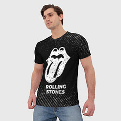 Футболка мужская Rolling Stones с потертостями на темном фоне, цвет: 3D-принт — фото 2