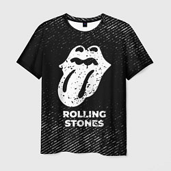 Футболка мужская Rolling Stones с потертостями на темном фоне, цвет: 3D-принт