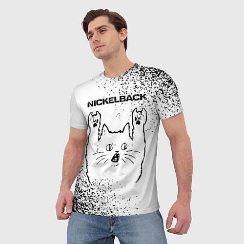 Мужская футболка Nickelback рок кот на светлом фоне / 3D-принт – фото 3