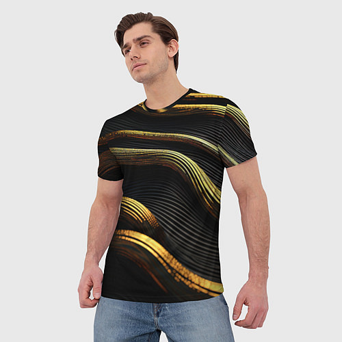 Мужская футболка Золотистые волны абстракция / 3D-принт – фото 3