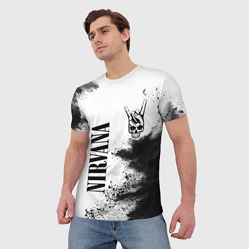 Мужская футболка Nirvana и рок символ на светлом фоне / 3D-принт – фото 3