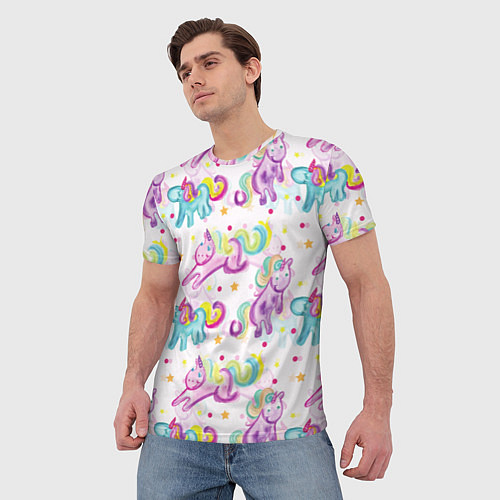 Мужская футболка Красочные единороги / 3D-принт – фото 3
