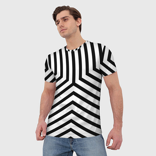 Мужская футболка Черно-белые полосы в узоре / 3D-принт – фото 3