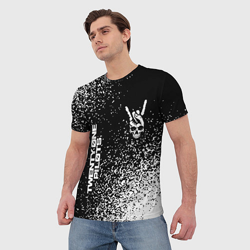 Мужская футболка Twenty One Pilots и рок символ на темном фоне / 3D-принт – фото 3