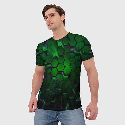 Мужская футболка Зелёные соты / 3D-принт – фото 3