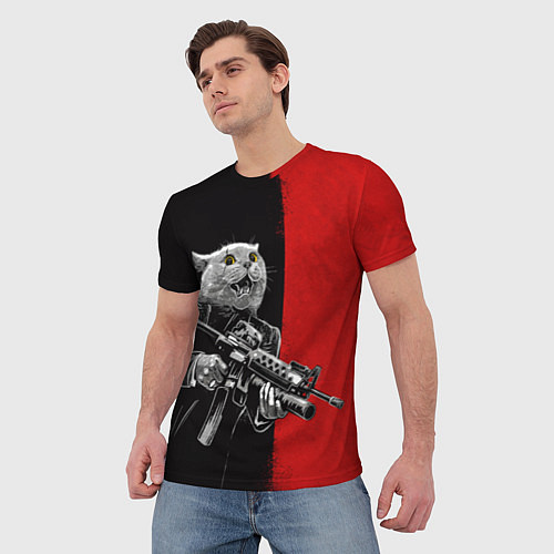 Мужская футболка Кот гангстер с m4a4 / 3D-принт – фото 3